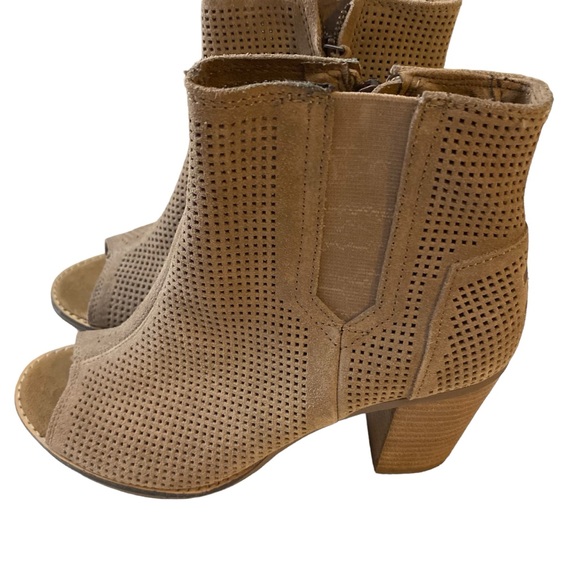 Toms Majorca Peep Toe Desert Taupe Suede Ankle Booties Women’s Size 8 - Picture 2 of 8